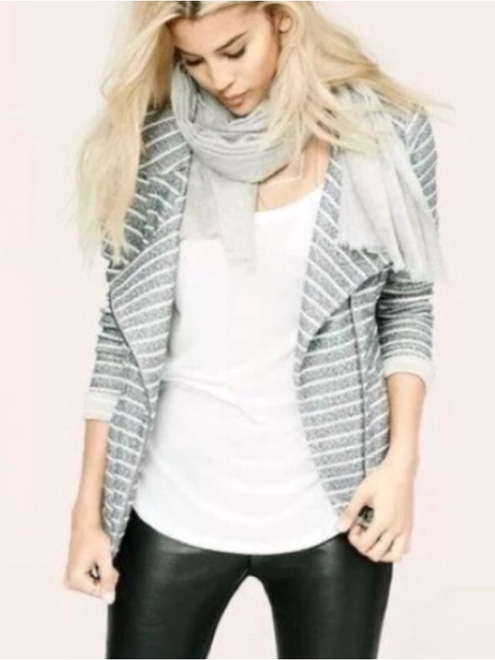 Lou & Grey Sweaters - LOU & GREY Anthropologie Moto Jacket Grey & White Stripes Assymetrical Zip sz L
